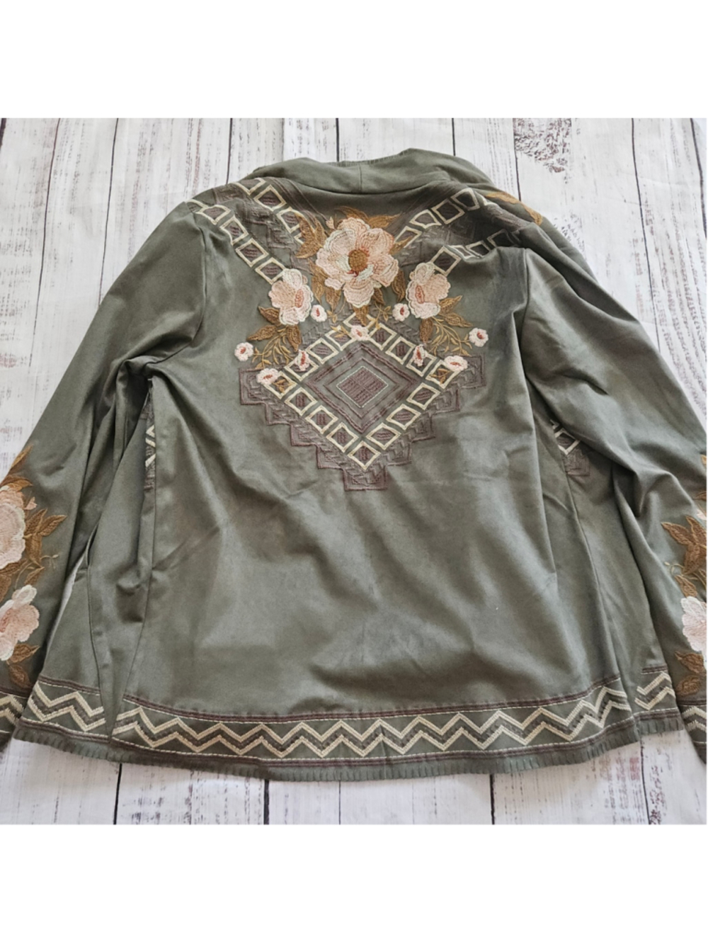 Soft Surroundings Fleur De Faux Suede Embroidered Jacket Flower Boho Medium - Picture 6 of 6